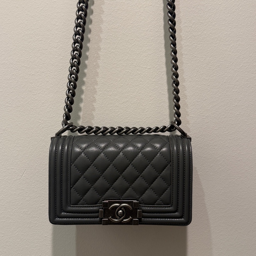 Chanel Dark Grey Quilted Leather Chain Shoulder Bag